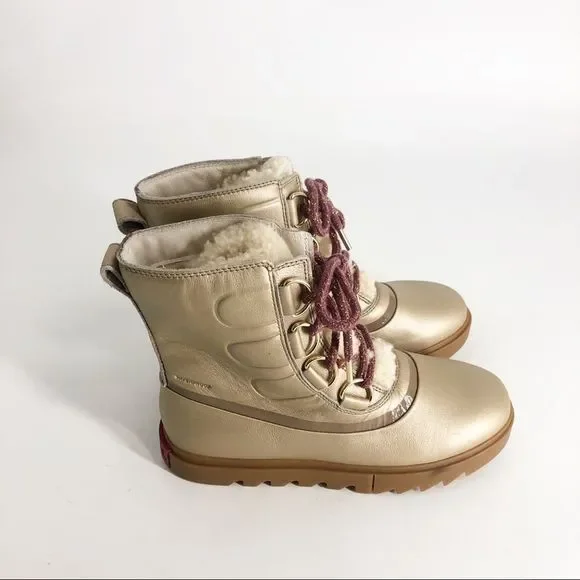 Sorel NWT Joan of Arc Next Lite Lux Gold Leather Boots 8 - Picture 6 of 9